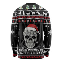 Cat Skull Santa Christmas Long Sleeve Shirt Xmas Holiday Patterns - Wonder Print Shop