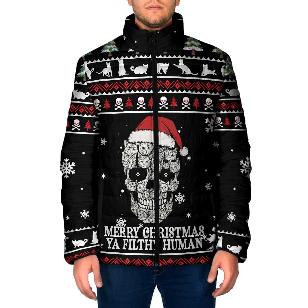 Cat Skull Santa Christmas Padded Jacket Xmas Holiday Patterns - Wonder Print Shop