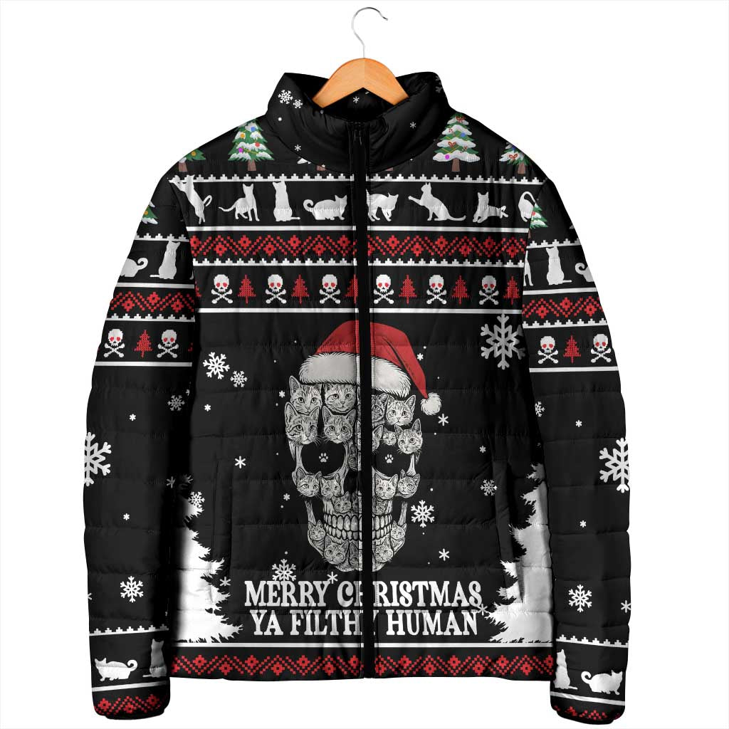 Cat Skull Santa Christmas Padded Jacket Xmas Holiday Patterns - Wonder Print Shop