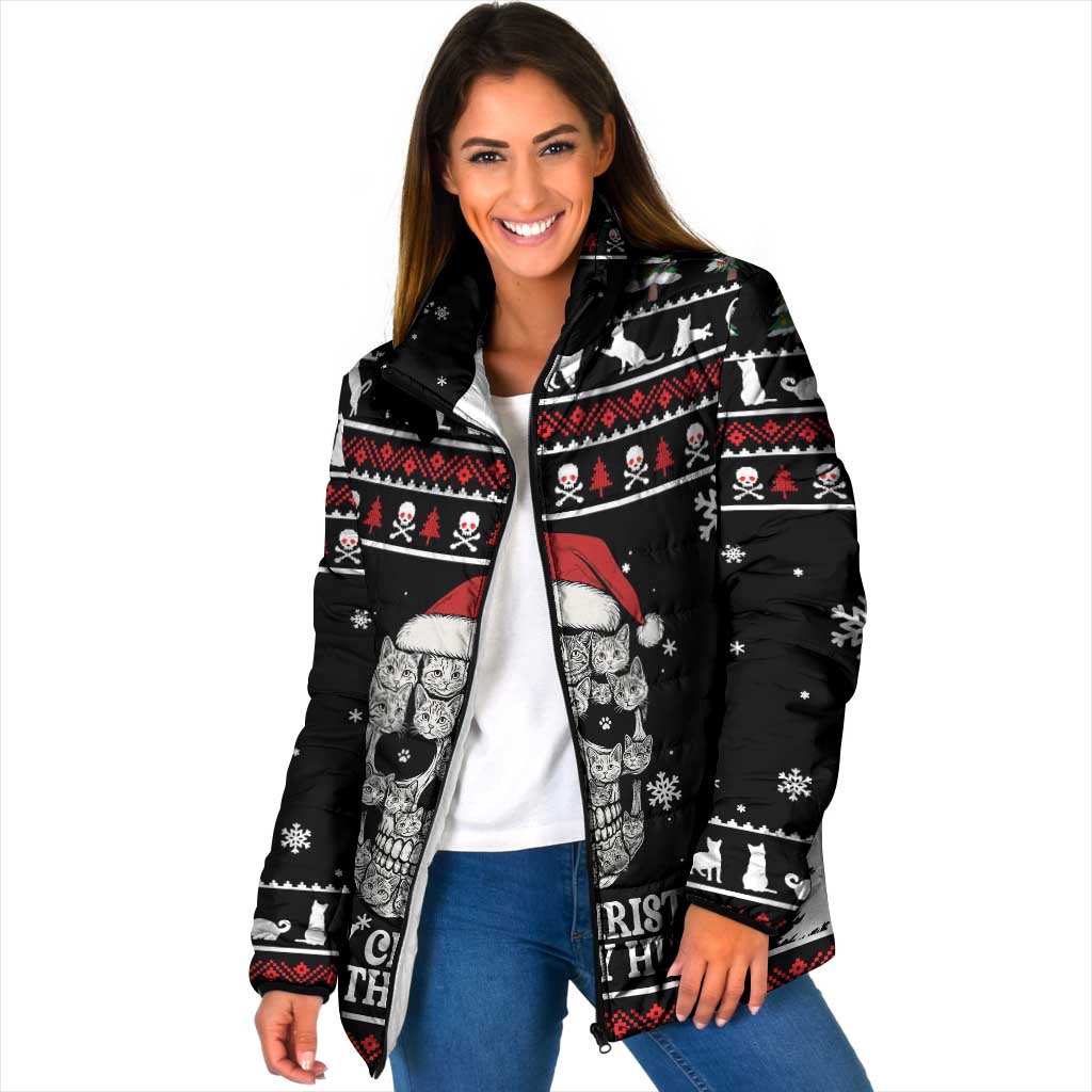 Cat Skull Santa Christmas Padded Jacket Xmas Holiday Patterns - Wonder Print Shop