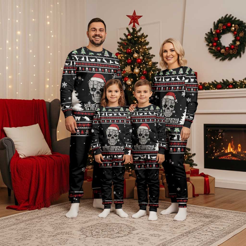 Cat Skull Santa Christmas Pajama Set Xmas Holiday Patterns - Wonder Print Shop