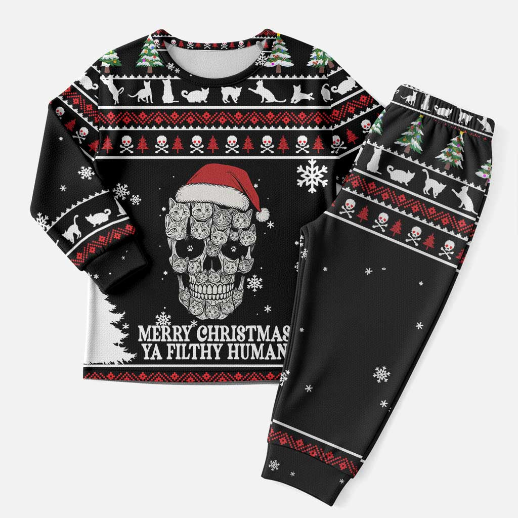 Cat Skull Santa Christmas Pajama Set Xmas Holiday Patterns - Wonder Print Shop