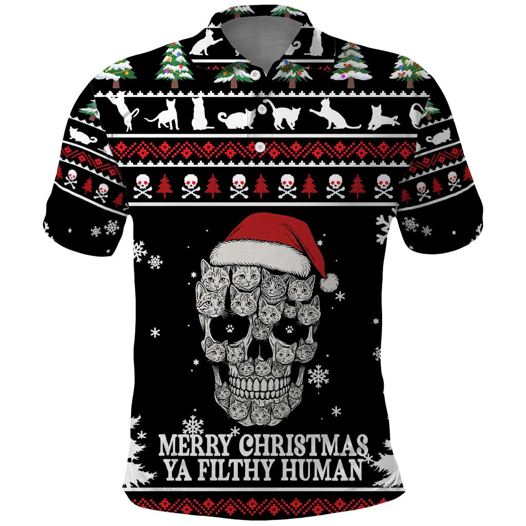 Cat Skull Santa Christmas Polo Shirt Xmas Holiday Patterns - Wonder Print Shop