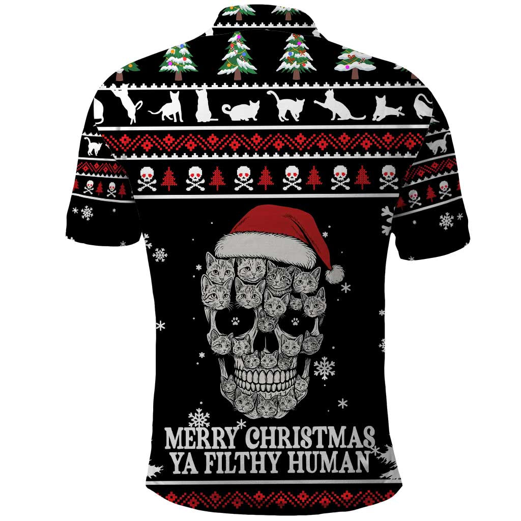Cat Skull Santa Christmas Polo Shirt Xmas Holiday Patterns - Wonder Print Shop