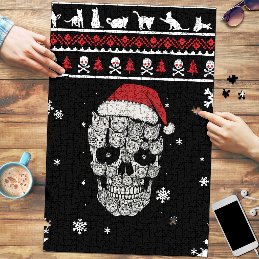 Cat Skull Santa Christmas Puzzle Xmas Holiday Patterns - Wonder Print Shop