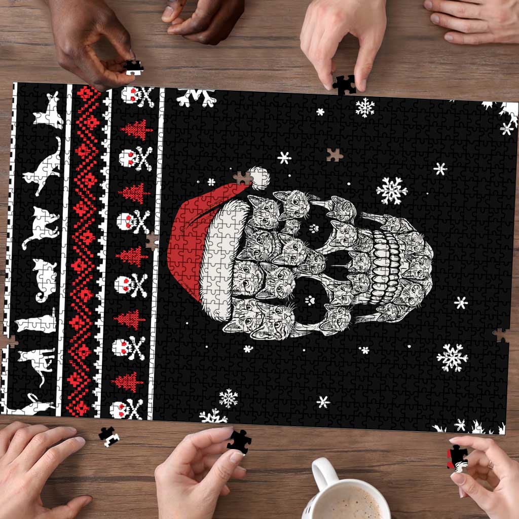 Cat Skull Santa Christmas Puzzle Xmas Holiday Patterns - Wonder Print Shop