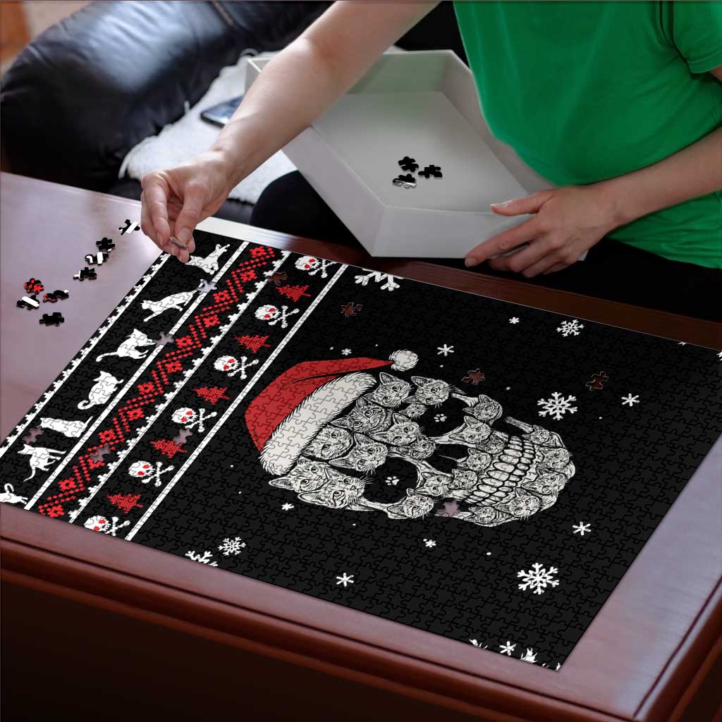 Cat Skull Santa Christmas Puzzle Xmas Holiday Patterns - Wonder Print Shop