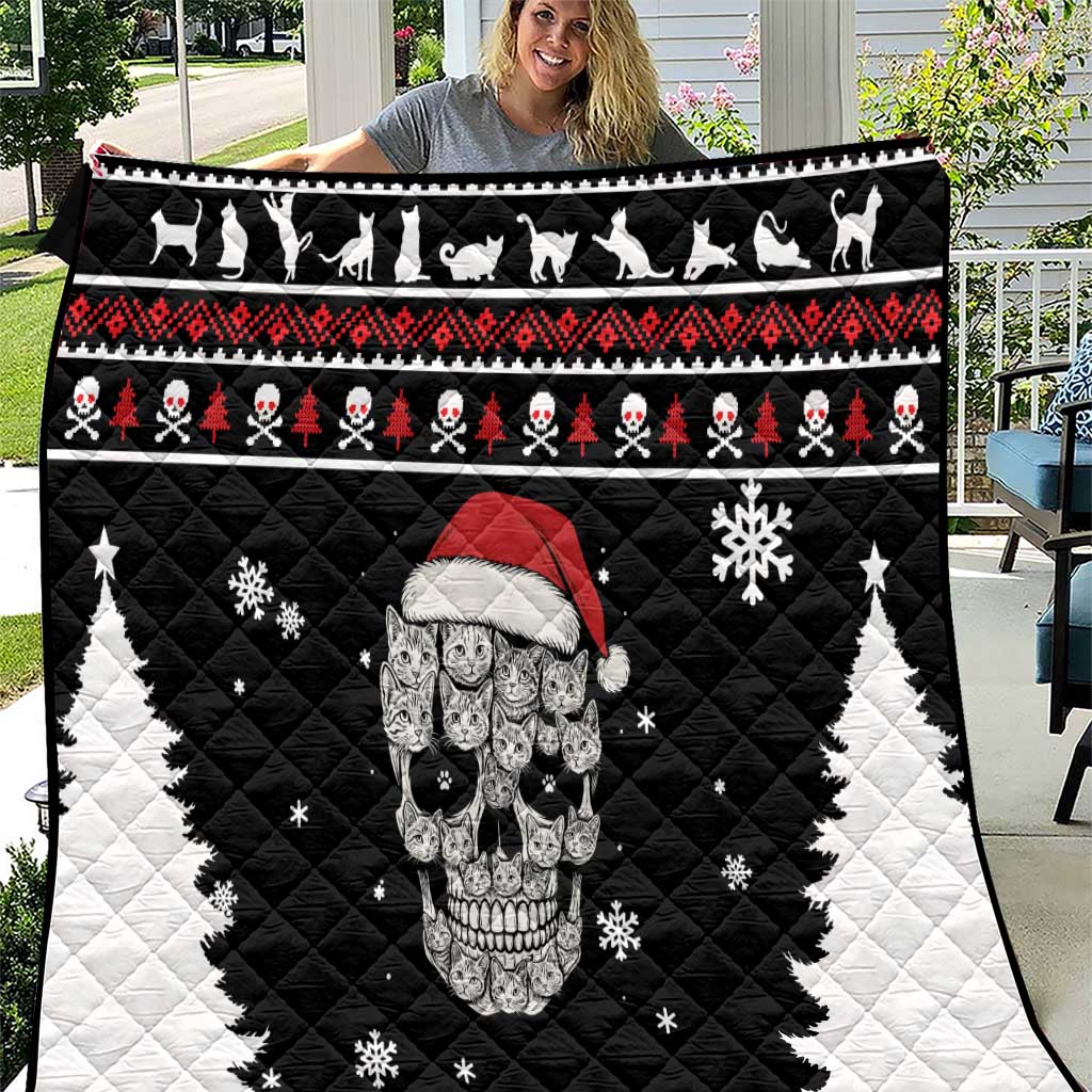 Cat Skull Santa Christmas Quilt Xmas Holiday Patterns - Wonder Print Shop