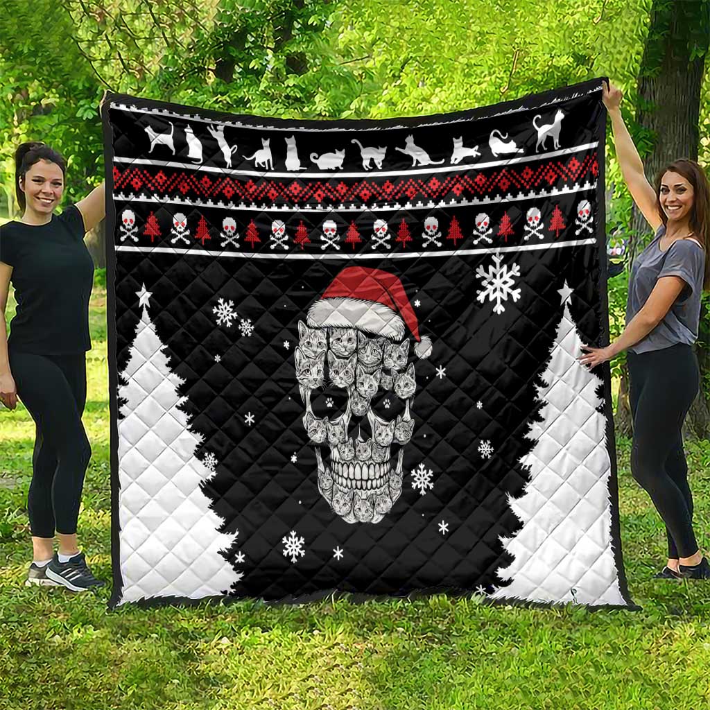 Cat Skull Santa Christmas Quilt Xmas Holiday Patterns - Wonder Print Shop