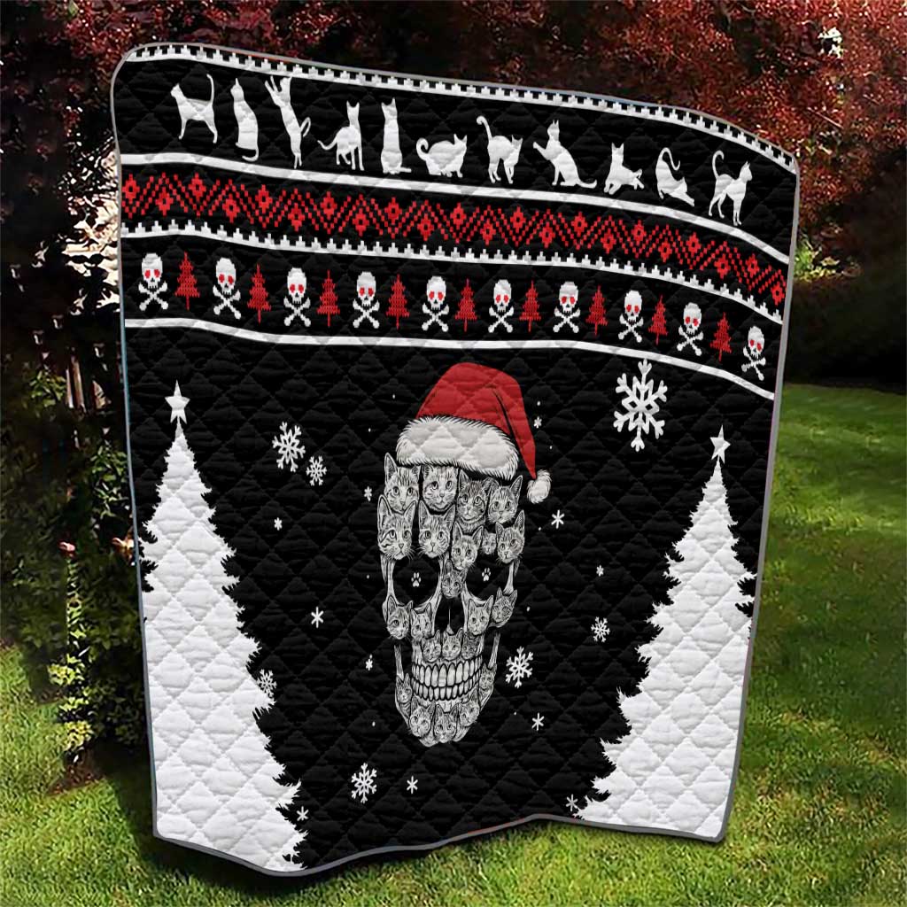Cat Skull Santa Christmas Quilt Xmas Holiday Patterns - Wonder Print Shop