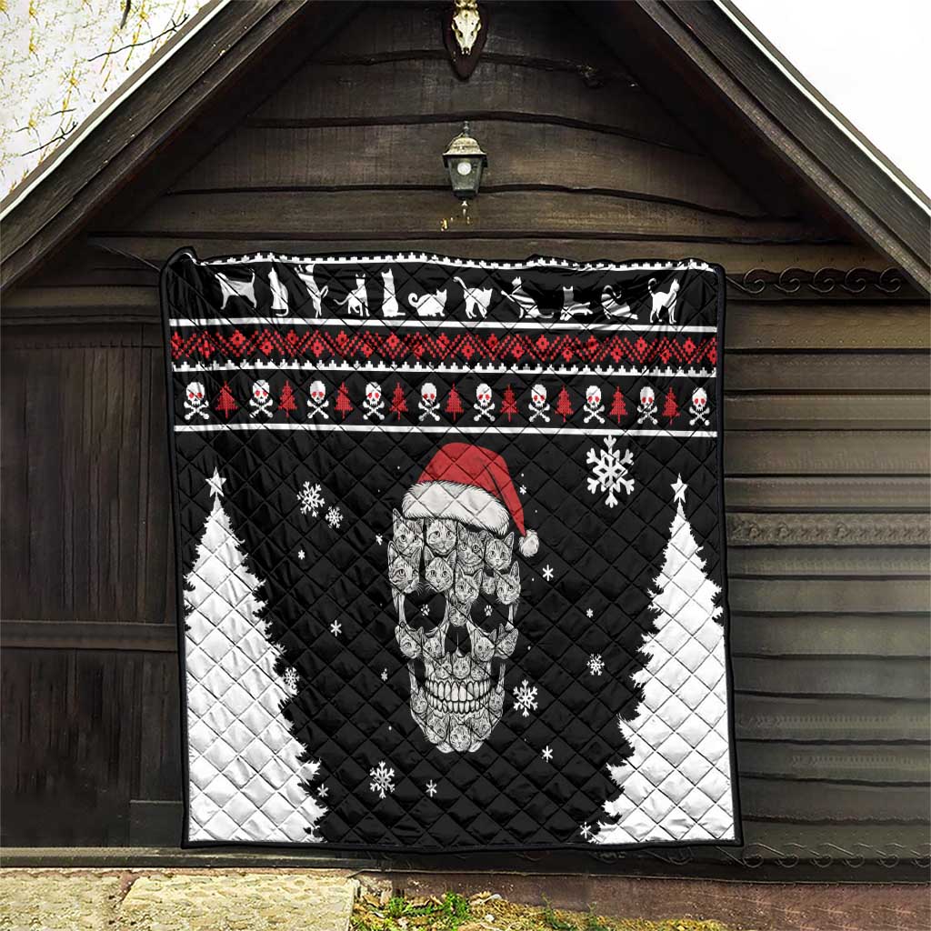 Cat Skull Santa Christmas Quilt Xmas Holiday Patterns - Wonder Print Shop