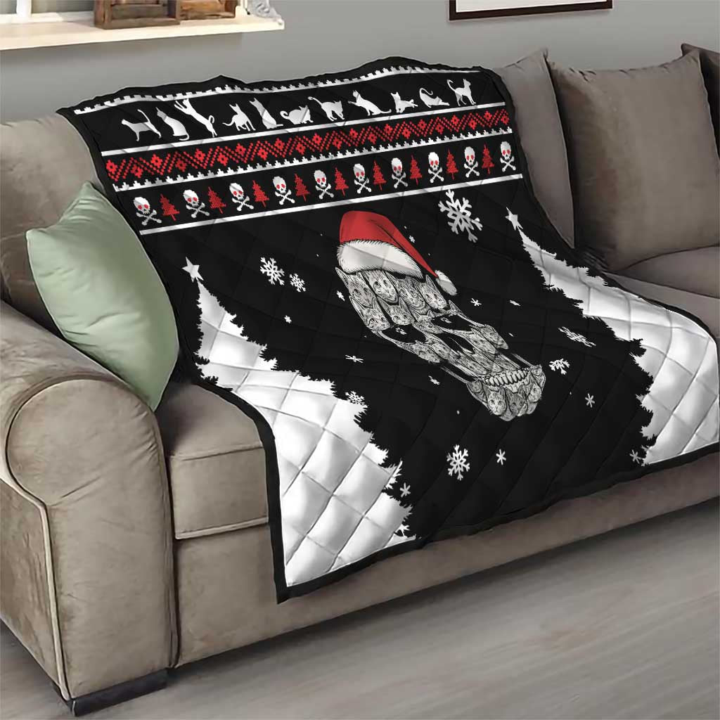 Cat Skull Santa Christmas Quilt Xmas Holiday Patterns - Wonder Print Shop