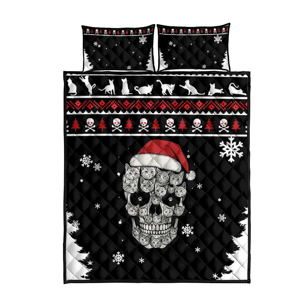Cat Skull Santa Christmas Quilt Bed Set Xmas Holiday Patterns - Wonder Print Shop