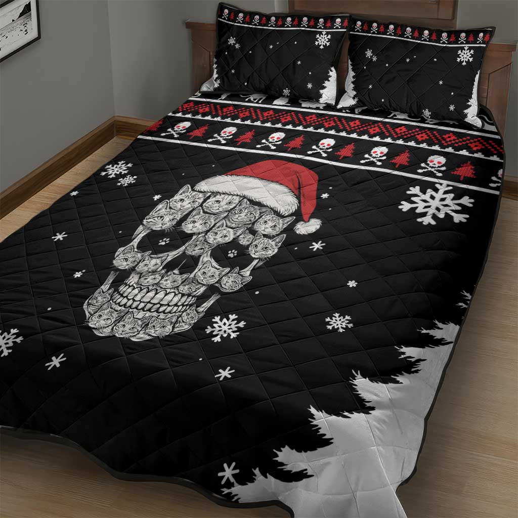 Cat Skull Santa Christmas Quilt Bed Set Xmas Holiday Patterns - Wonder Print Shop