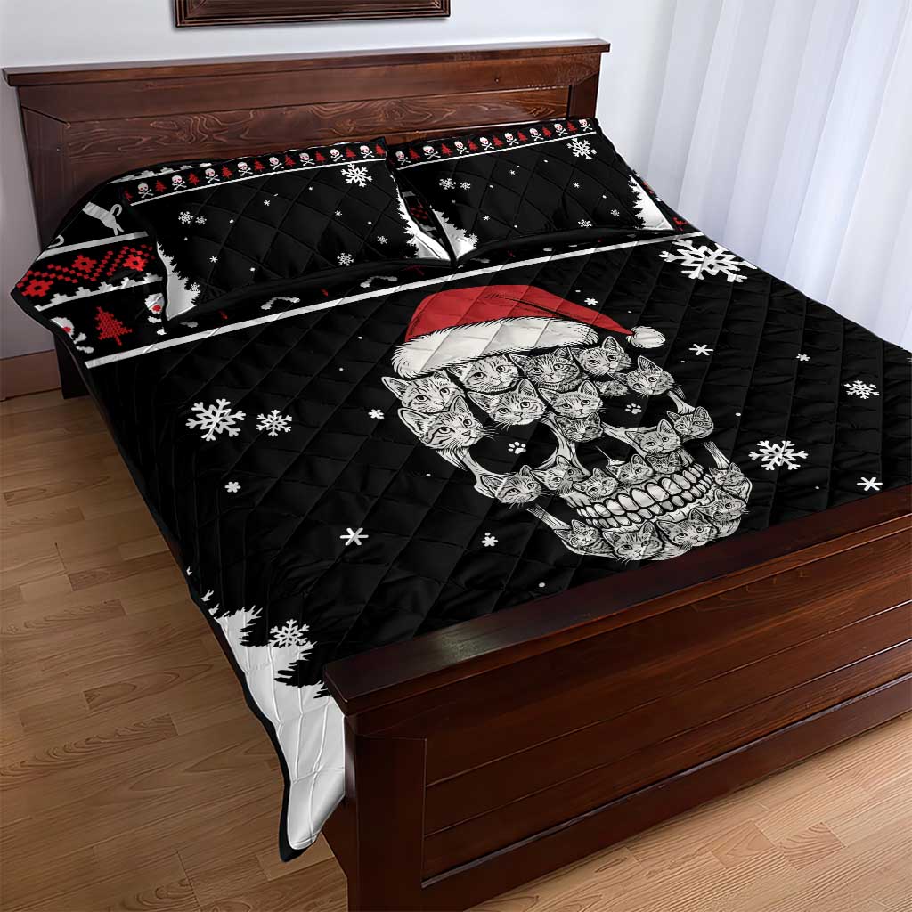 Cat Skull Santa Christmas Quilt Bed Set Xmas Holiday Patterns - Wonder Print Shop
