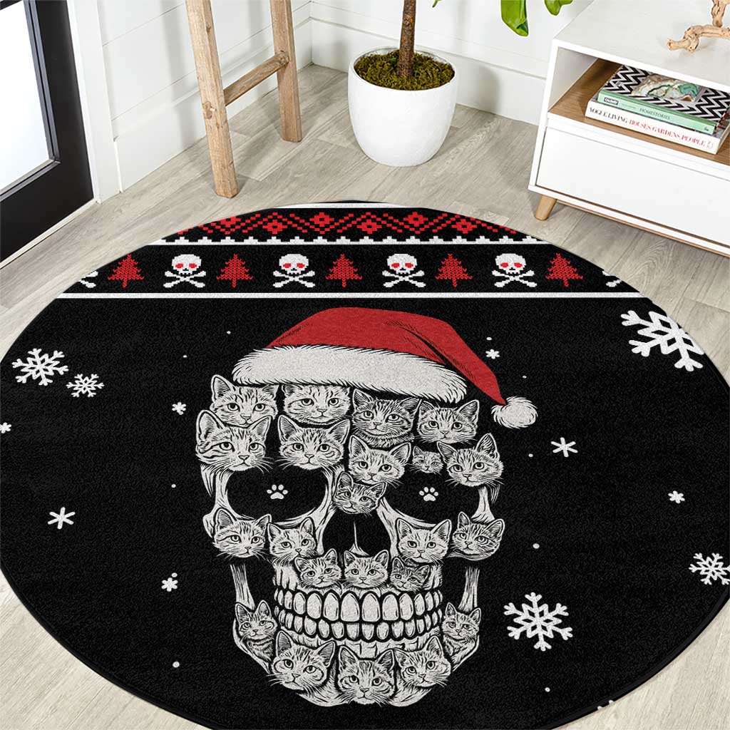 Cat Skull Santa Christmas Round Carpet Xmas Holiday Patterns - Wonder Print Shop