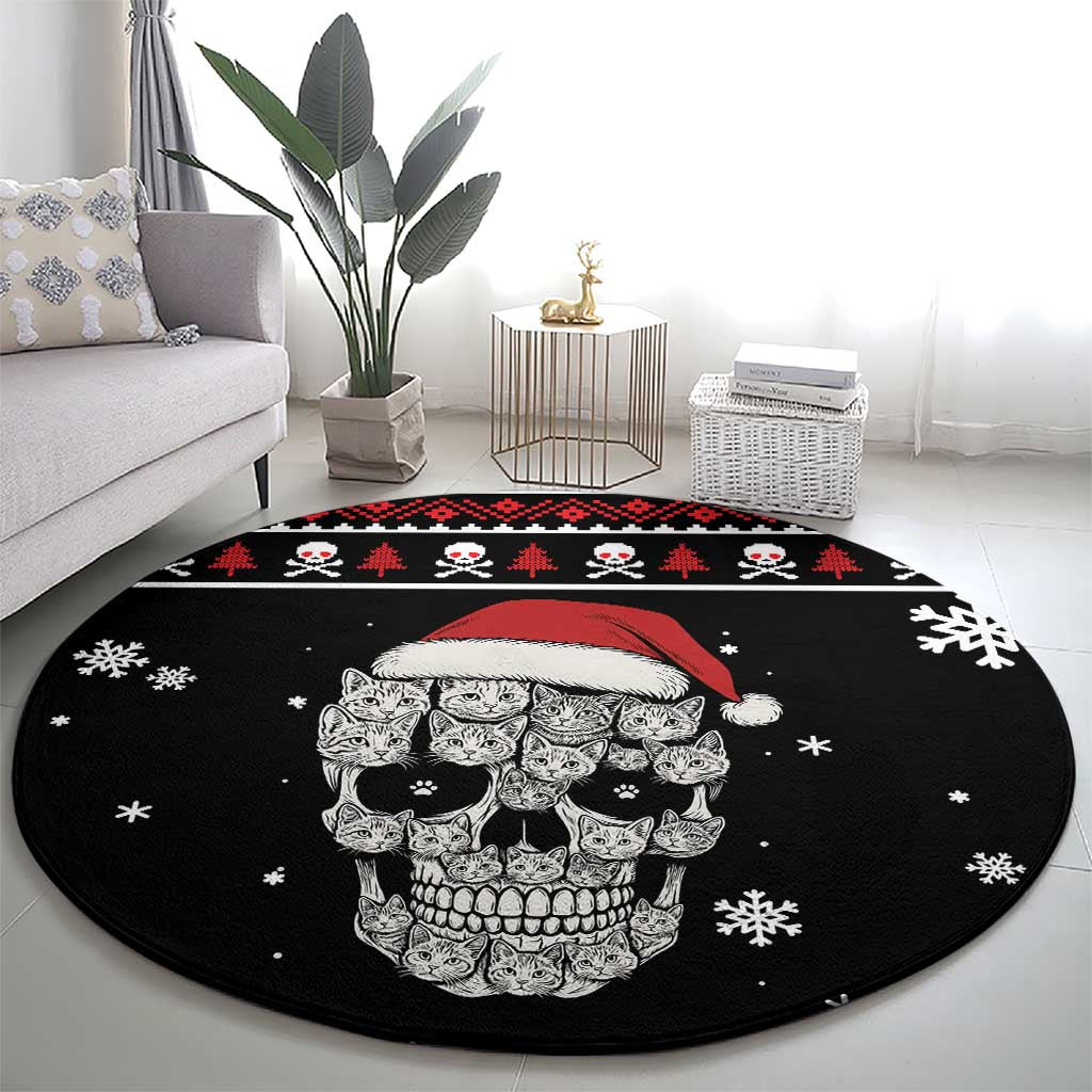 Cat Skull Santa Christmas Round Carpet Xmas Holiday Patterns - Wonder Print Shop