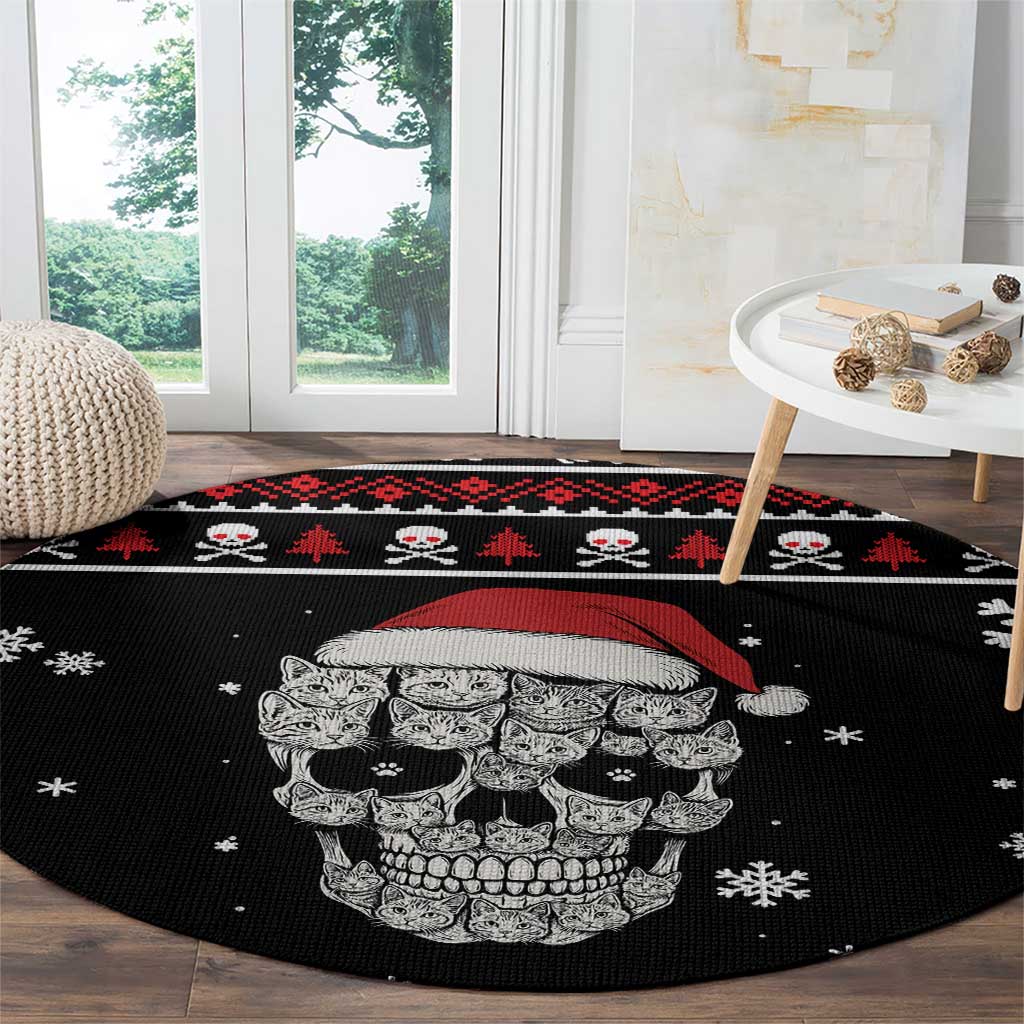 Cat Skull Santa Christmas Round Carpet Xmas Holiday Patterns - Wonder Print Shop