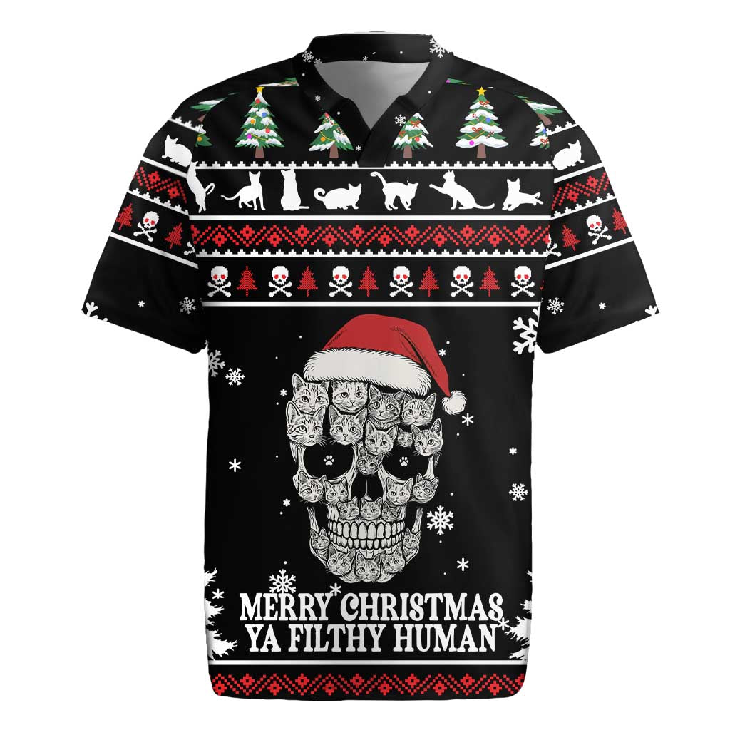 Cat Skull Santa Christmas Rugby Jersey Xmas Holiday Patterns - Wonder Print Shop