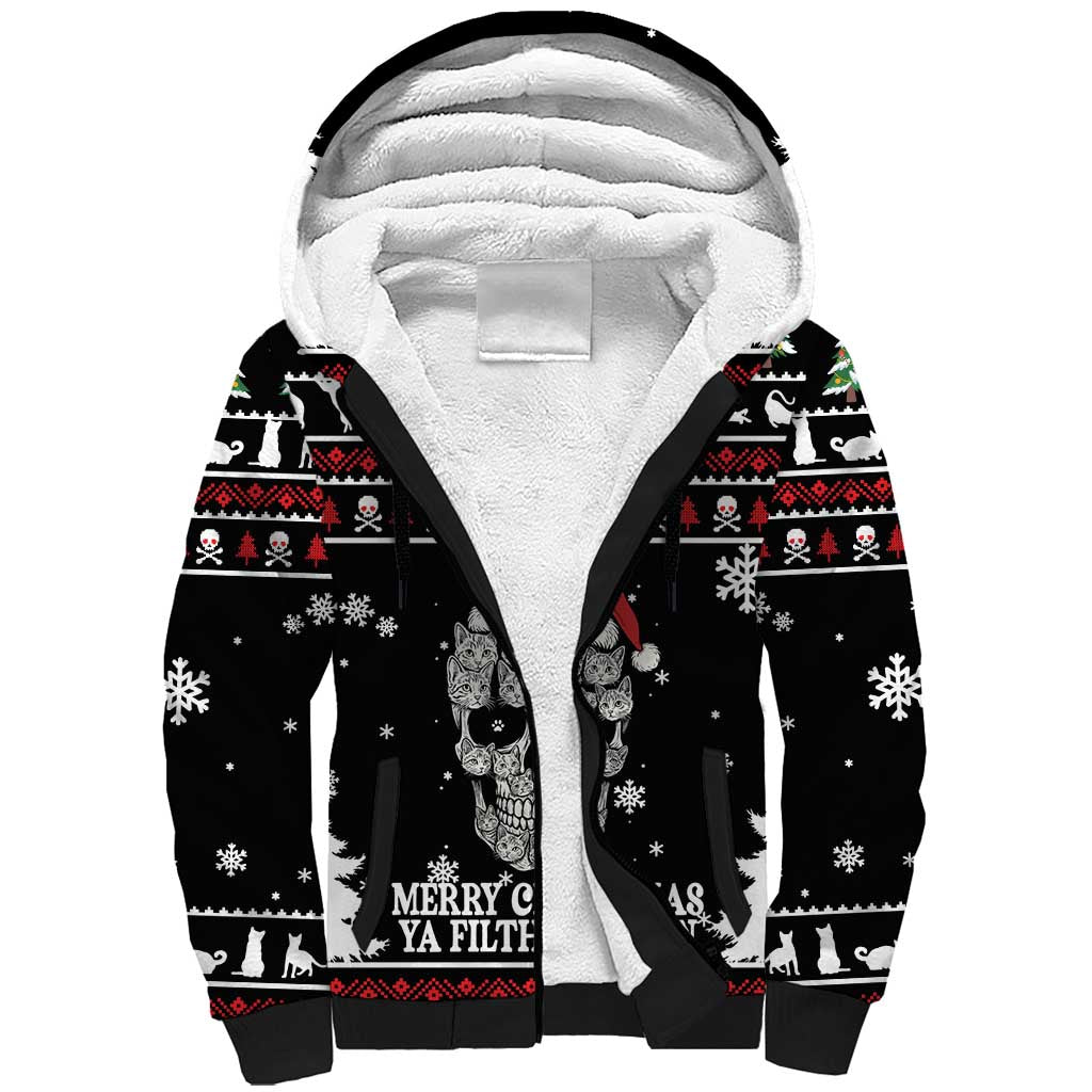 Cat Skull Santa Christmas Sherpa Hoodie Xmas Holiday Patterns - Wonder Print Shop