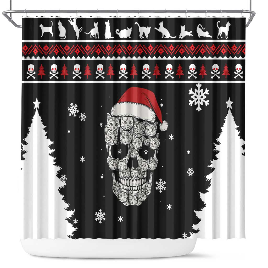 Cat Skull Santa Christmas Shower Curtain Xmas Holiday Patterns - Wonder Print Shop