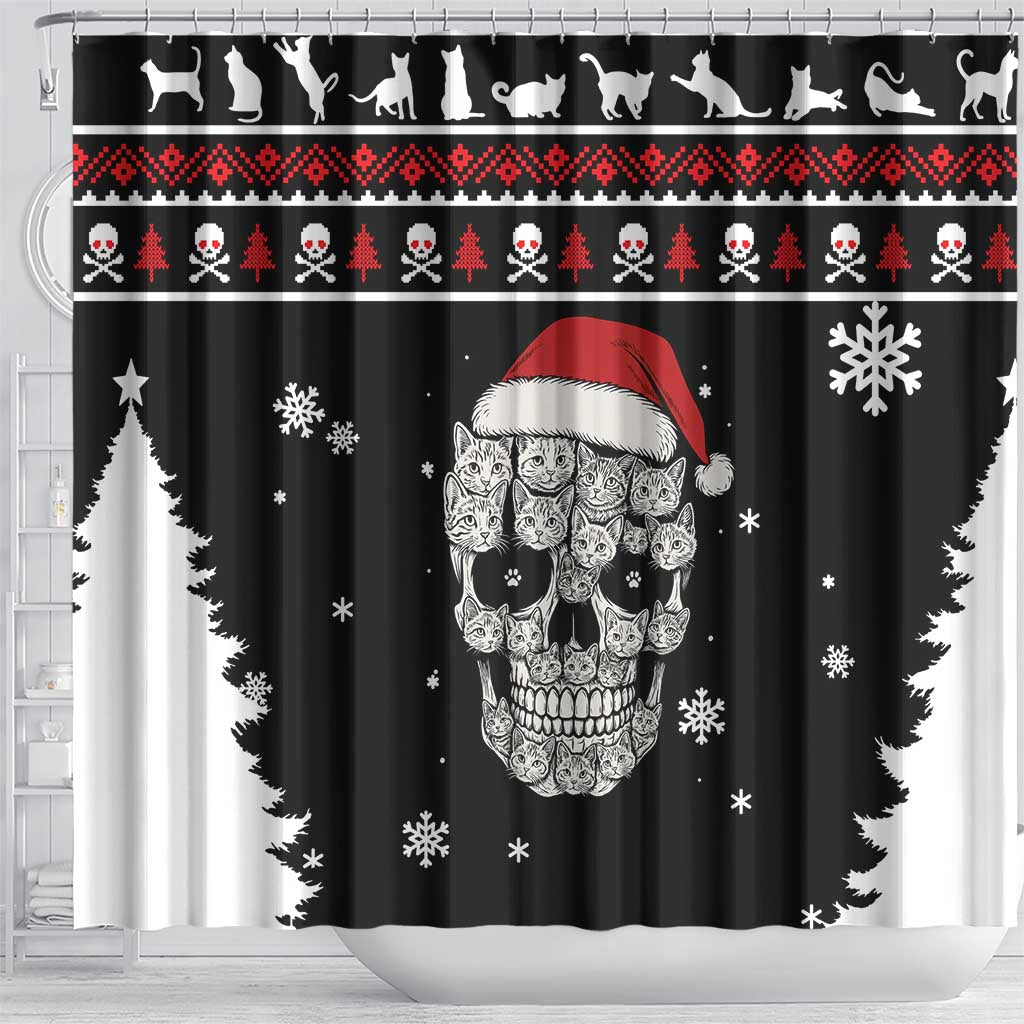 Cat Skull Santa Christmas Shower Curtain Xmas Holiday Patterns - Wonder Print Shop