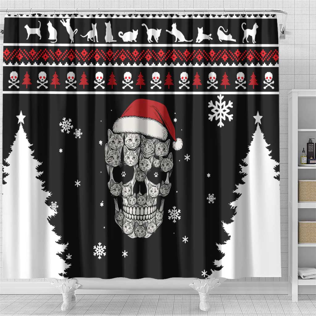 Cat Skull Santa Christmas Shower Curtain Xmas Holiday Patterns - Wonder Print Shop