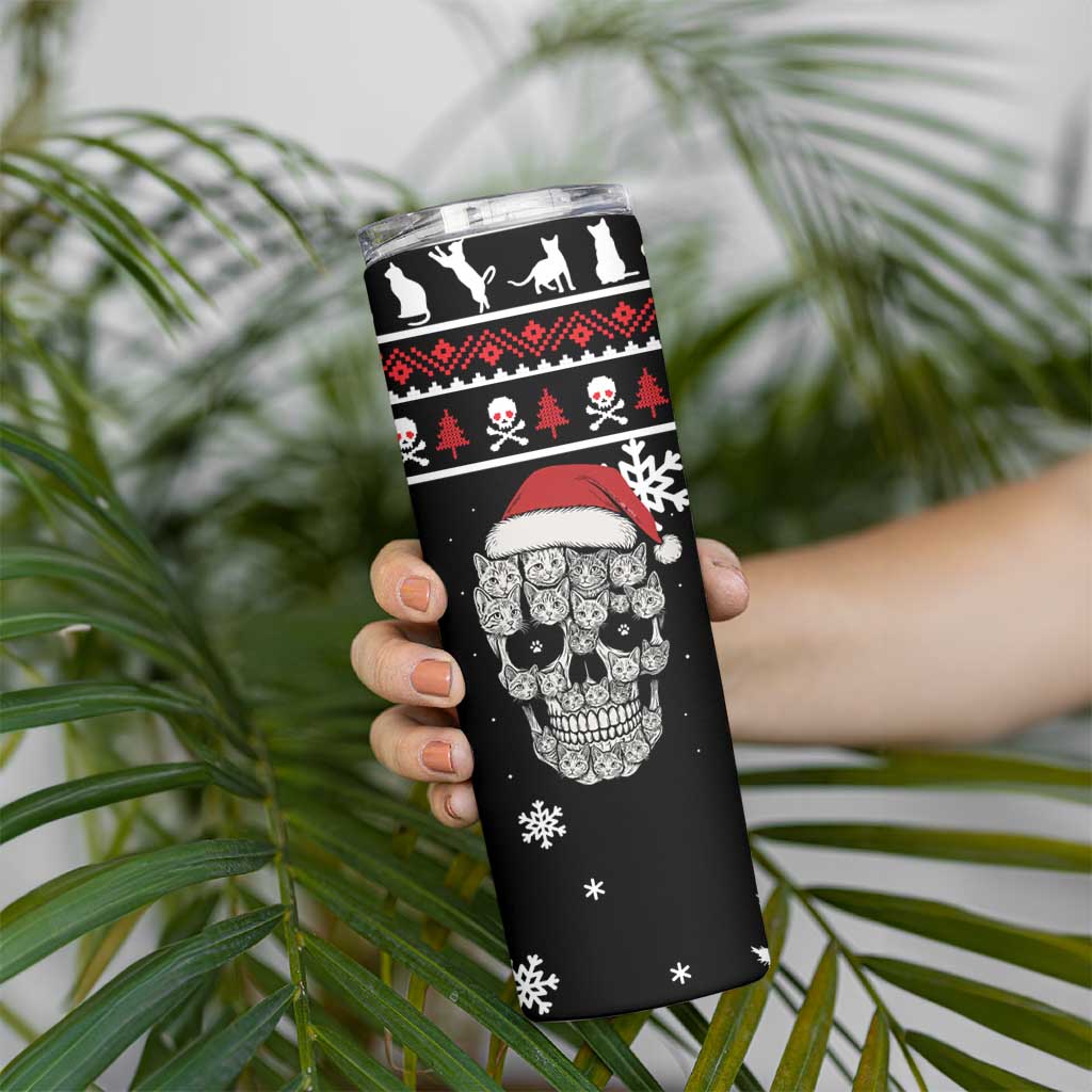 Cat Skull Santa Christmas Skinny Tumbler Xmas Holiday Patterns - Wonder Print Shop