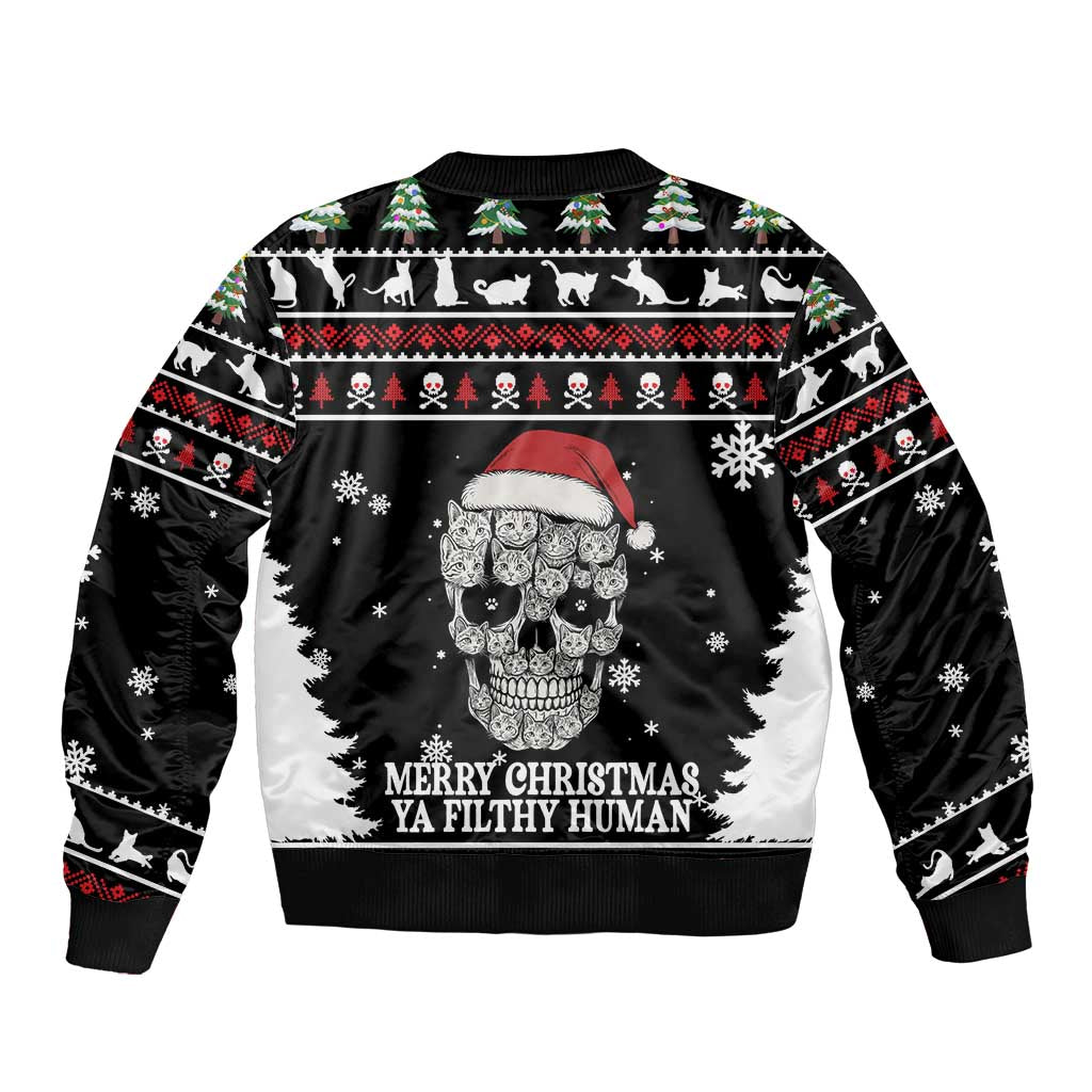 Cat Skull Santa Christmas Sleeve Zip Bomber Jacket Xmas Holiday Patterns - Wonder Print Shop