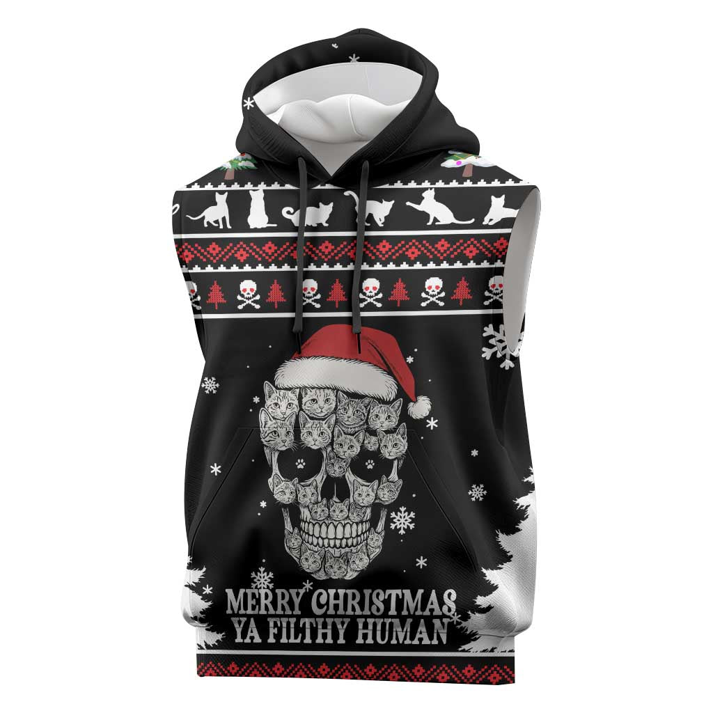 Cat Skull Santa Christmas Sleeveless Hoodie Xmas Holiday Patterns - Wonder Print Shop