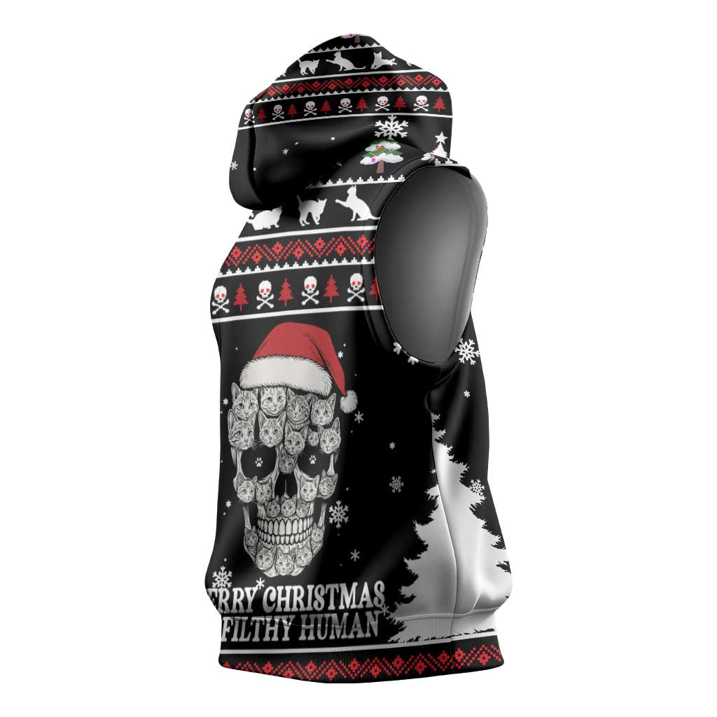 Cat Skull Santa Christmas Sleeveless Hoodie Xmas Holiday Patterns - Wonder Print Shop