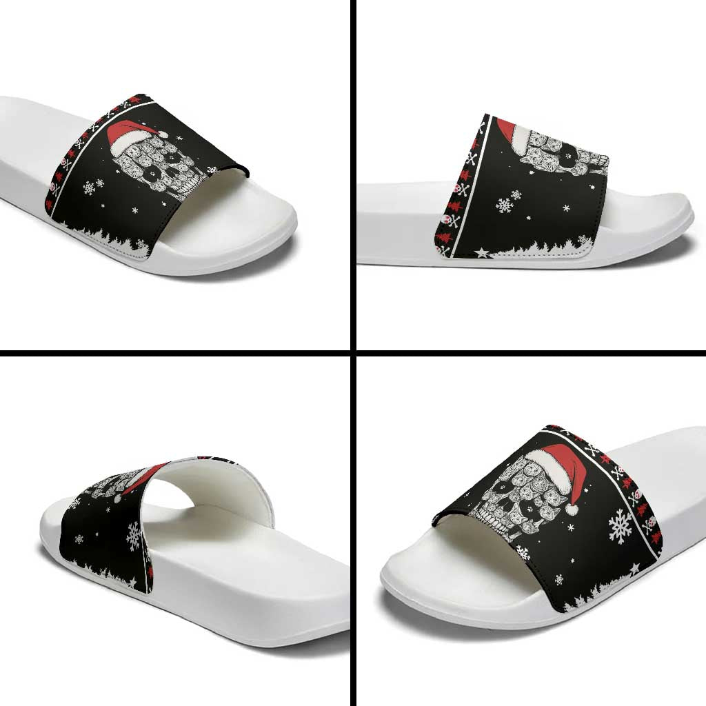 Cat Skull Santa Christmas Slide Sandals Xmas Holiday Patterns - Wonder Print Shop