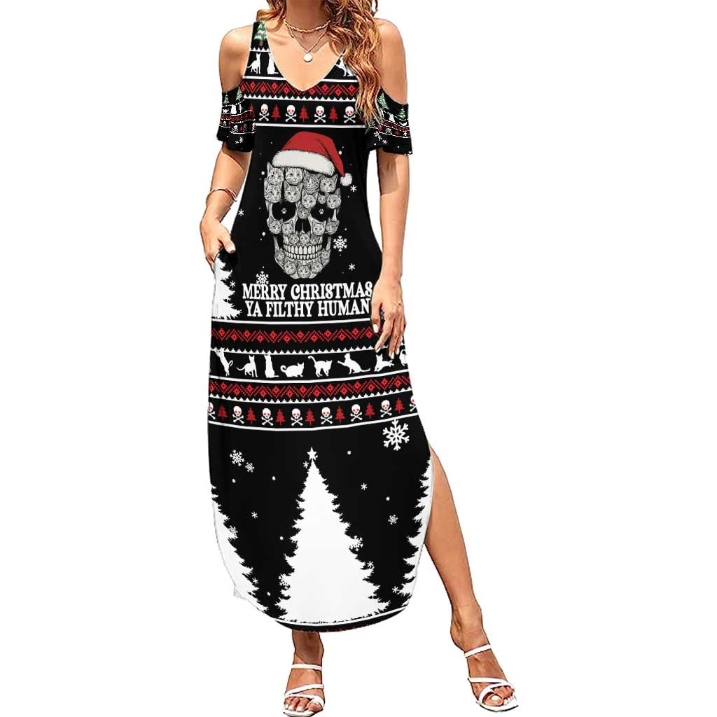 Cat Skull Santa Christmas Summer Maxi Dress Xmas Holiday Patterns - Wonder Print Shop