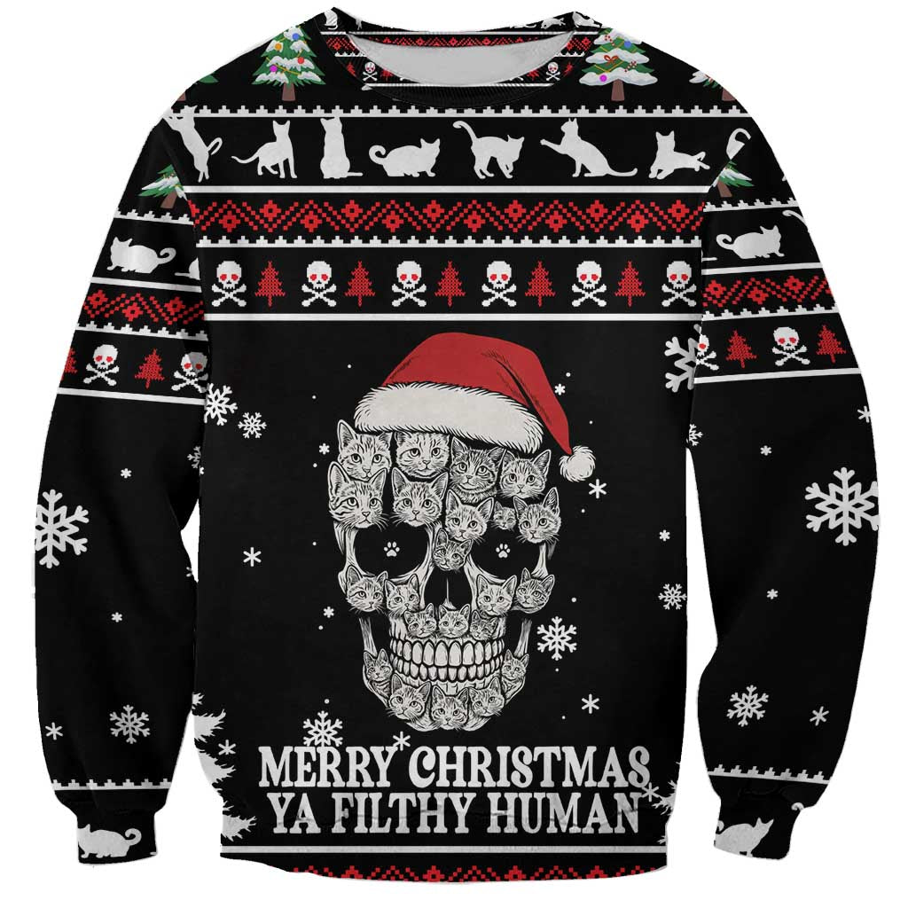 Cat Skull Santa Christmas Sweatshirt Xmas Holiday Patterns - Wonder Print Shop