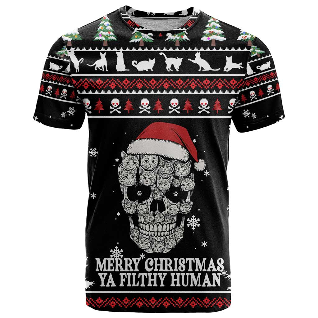 Cat Skull Santa Christmas T Shirt Xmas Holiday Patterns - Wonder Print Shop