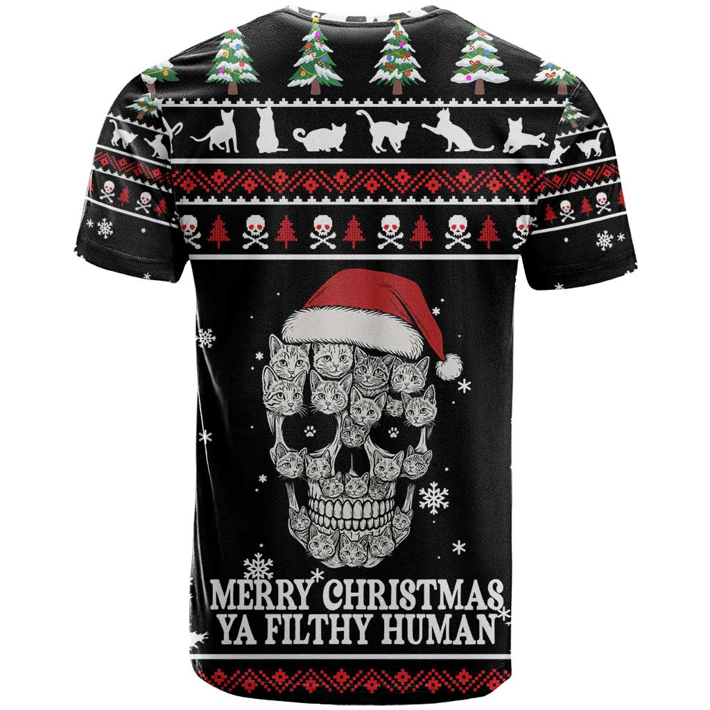 Cat Skull Santa Christmas T Shirt Xmas Holiday Patterns - Wonder Print Shop