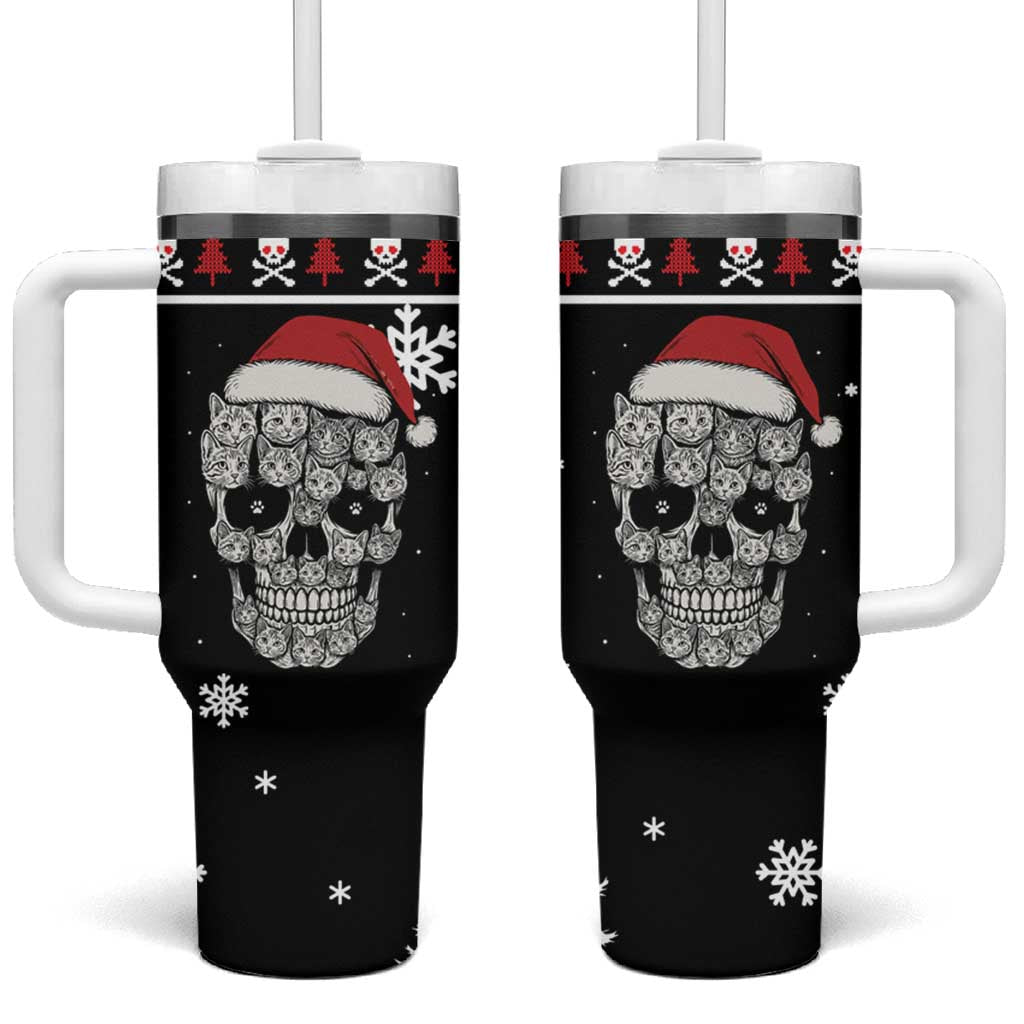 Cat Skull Santa Christmas Tumbler With Handle Xmas Holiday Patterns - Wonder Print Shop