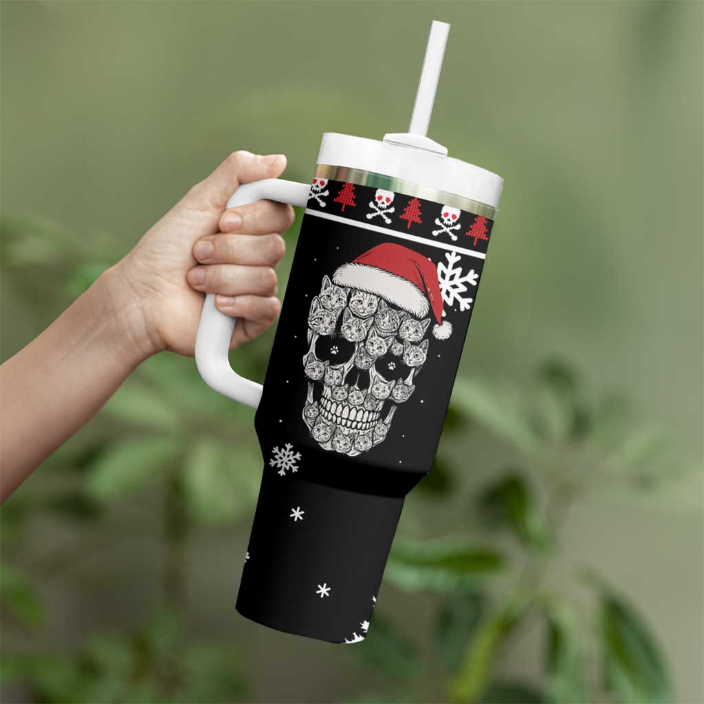 Cat Skull Santa Christmas Tumbler With Handle Xmas Holiday Patterns - Wonder Print Shop