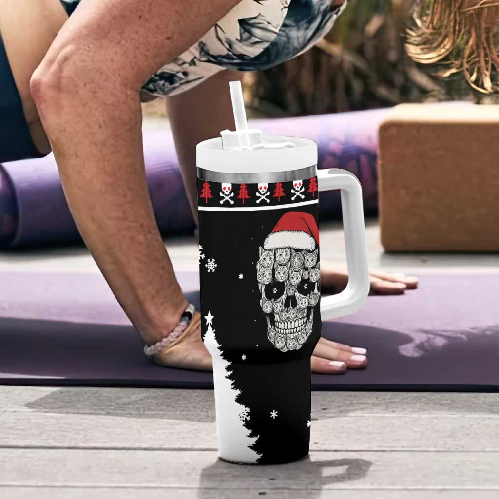Cat Skull Santa Christmas Tumbler With Handle Xmas Holiday Patterns - Wonder Print Shop