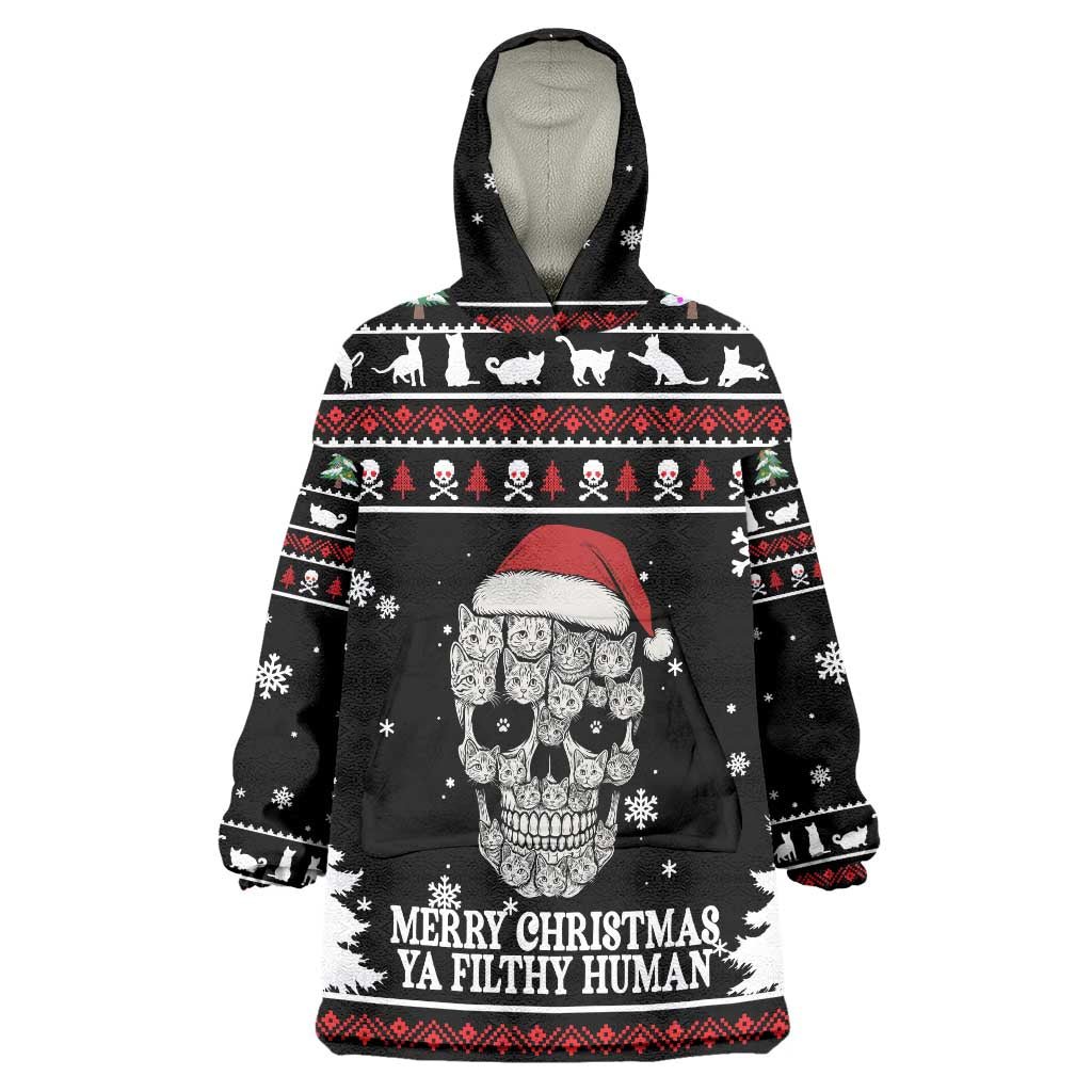 Cat Skull Santa Christmas Wearable Blanket Hoodie Xmas Holiday Patterns - Wonder Print Shop