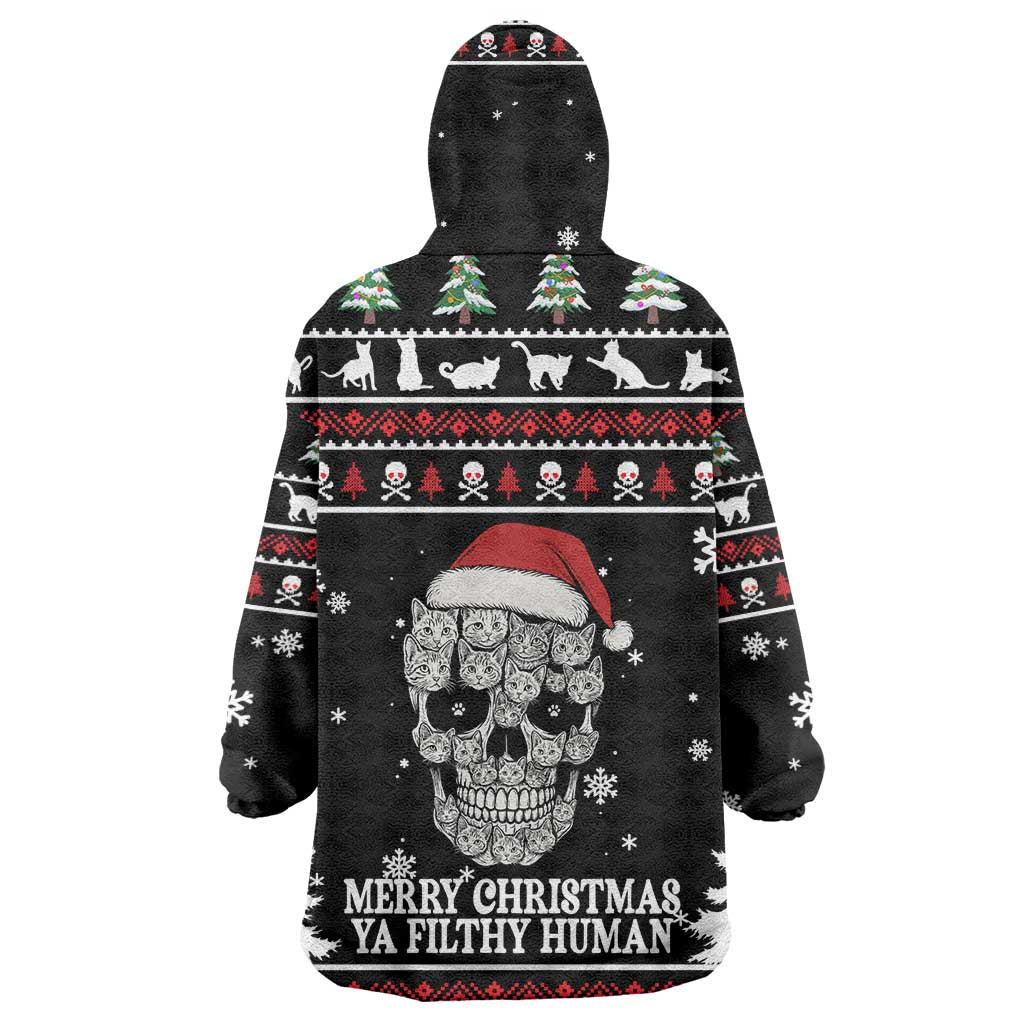Cat Skull Santa Christmas Wearable Blanket Hoodie Xmas Holiday Patterns - Wonder Print Shop