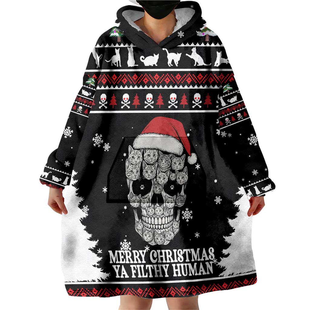 Cat Skull Santa Christmas Wearable Blanket Hoodie Xmas Holiday Patterns - Wonder Print Shop