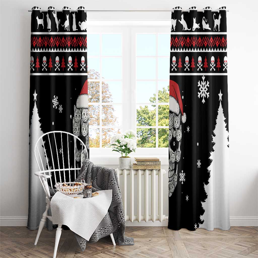 Cat Skull Santa Christmas Window Curtain Xmas Holiday Patterns - Wonder Print Shop