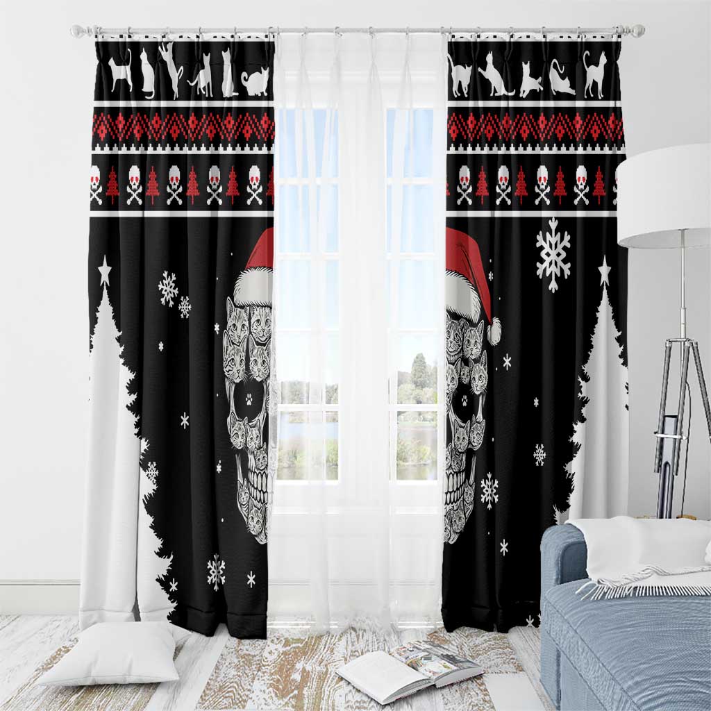 Cat Skull Santa Christmas Window Curtain Xmas Holiday Patterns - Wonder Print Shop