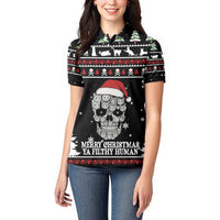 Cat Skull Santa Christmas Women Polo Shirt Xmas Holiday Patterns - Wonder Print Shop