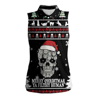 Cat Skull Santa Christmas Women Sleeveless Polo Shirt Xmas Holiday Patterns - Wonder Print Shop