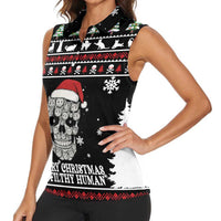 Cat Skull Santa Christmas Women Sleeveless Polo Shirt Xmas Holiday Patterns - Wonder Print Shop