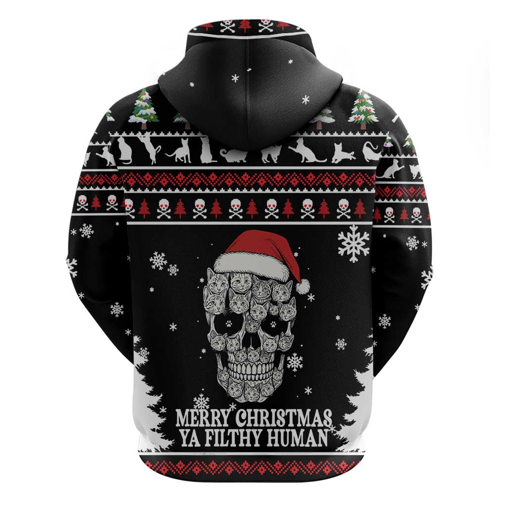 Cat Skull Santa Christmas Zip Hoodie Xmas Holiday Patterns - Wonder Print Shop