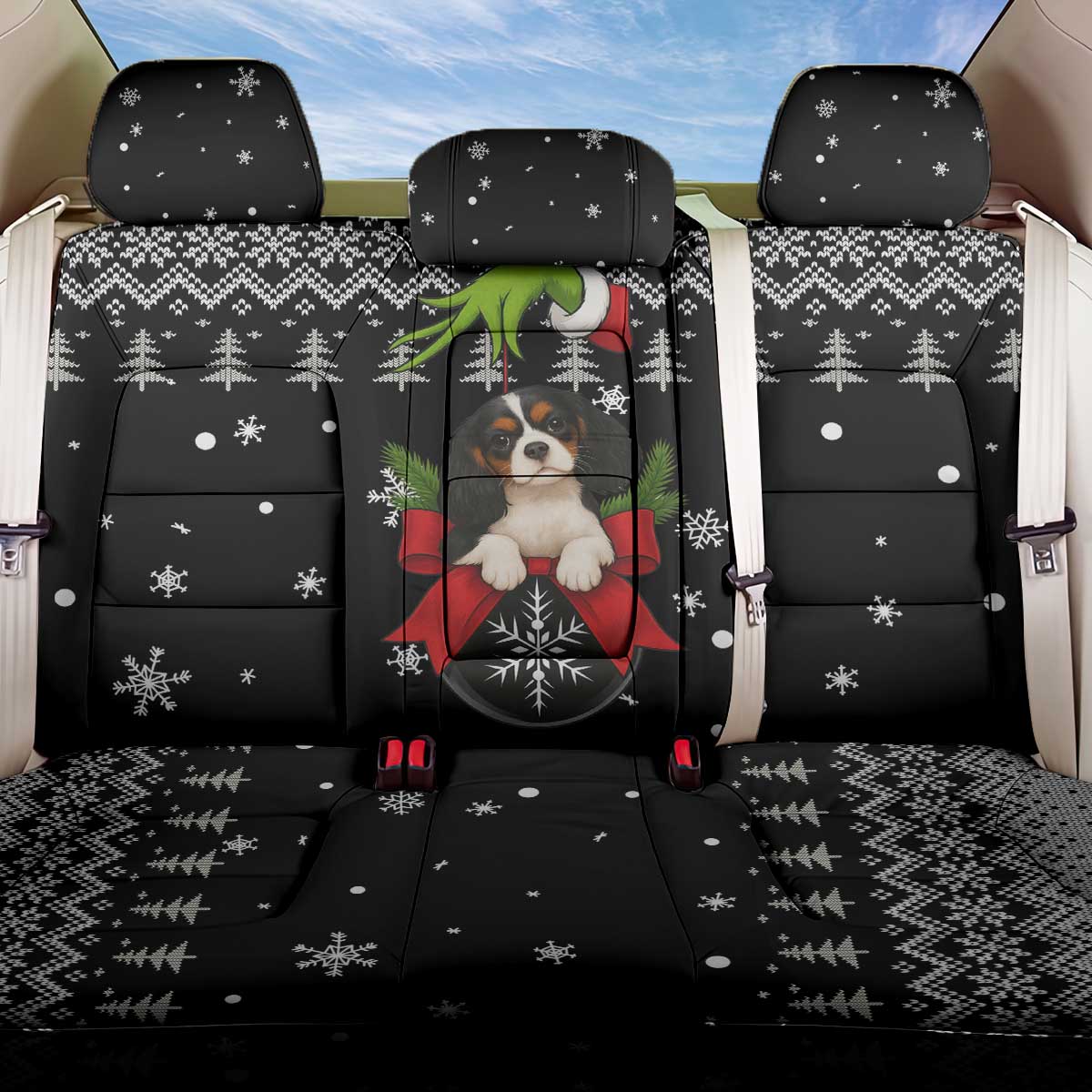 Cavalier King Charles Spaniel Xmas Ball Christmas Back Car Seat Cover Xmas Holiday Patterns - Wonder Print Shop