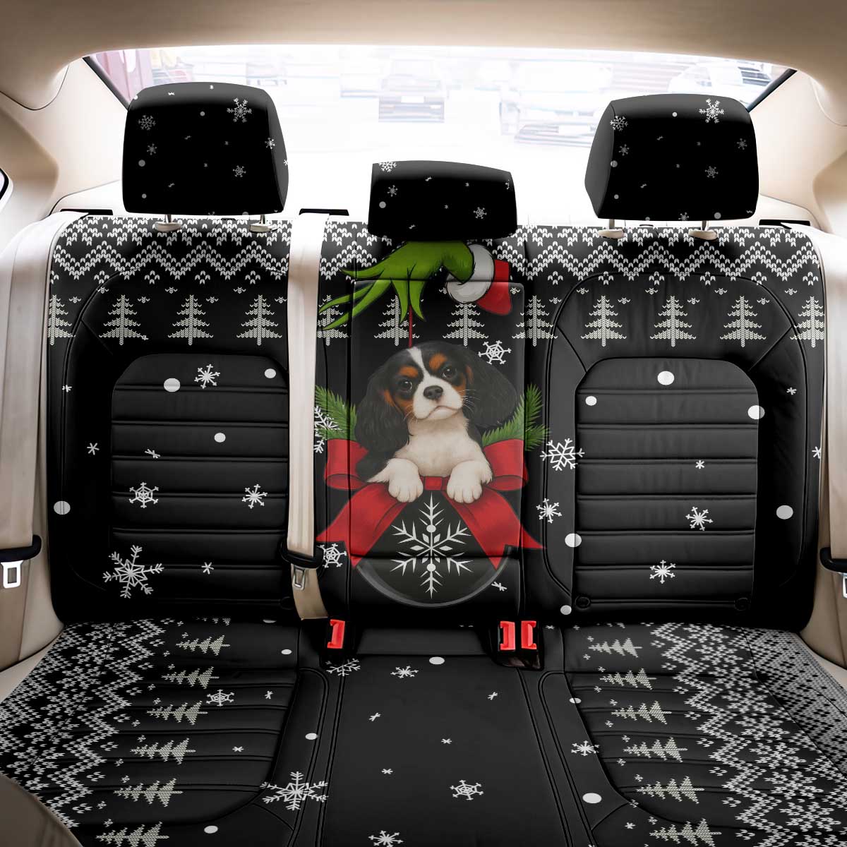 Cavalier King Charles Spaniel Xmas Ball Christmas Back Car Seat Cover Xmas Holiday Patterns - Wonder Print Shop